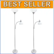 Stylish 2 Pack Silver Floor Lamps with Reading Light - Ideal for Living Spaces