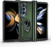 [Cavor] for Samsung Galaxy Z Fold4 5G Case (7.6") TPU Case PC Bumper 360° Rotation Ring Holder Kickstand Back Cover [Work with Magnetic Car Mount] Shockproof Protective Cover-Green