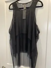 NWT - Super Cute BCBGMAXAZRIA Sheer Layered Netted Black Top Medium