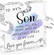 Gifts for Son - Son Gifts from Mom Dad Son Christmas Fathers Day Gift Graduation Wedding Birthday Gifts Card Gifts for Adult Son - To My Son Acrylic Puzzle Plaque with Warm Word
