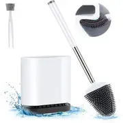 Wall Mounted Toilet Brush Holder Set Anti Rust Silicone Bristles Tweezer Stainless Steel Handle Bathroom Storage Household