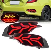 Bumper Light for Honda Civic 2016-2019 LED Rear Bumper Reflector Lamp with Dynamic Sequential 3 Color Tail Light Brake & Rear Fog Lights for Honda Civic Sedan,1 Pair