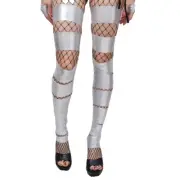 Silver Cut Out Leg Warmers Spandex Leggings Covers Wet Look Cyber Goth UV Socks