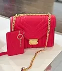 Michael Kors Medium Purse Shoulder Bag + Coin Pouch Keychain Key Ring id Wallet