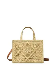 Tory Burch T Monogram Raffia Square Tote