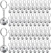 Henoyso 48 Pcs Mini Disco Ball Keychain Bulk Disco Ball Party Favors Sliver Disco for 70s 80s Decorations Mardi Gras Supplies