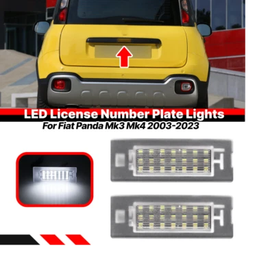 PAIR Clear LED License Number Plate Lamp Lights For Fiat Panda Mk3 Mk4 2003-2023 (for: Fiat)