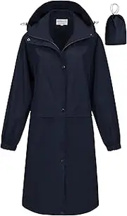 [CREATMO US] Women's Long Waterproof Rain Coats Lightweight Rain Jacket Packable Windbreaker with Removable Hood