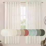 Linen Sheer Curtains 72 Inch Length 2 Panels, Linen Textured Light Filtering Sem