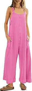 [SENSERISE] Womens Wide Leg Jumpsuits Waffle Knit Open Back Romper with Pockets Casual Loose Overalls
