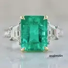 Engagement Jewelry Ring 5CT Emerald Cut Real Emerald 14K 2-Tone Gold Over