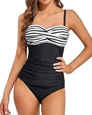 Holipick Strapless Tankini Swimsuits for Women Tummy Control Bathing Suits Twist Bandeau Tankini Top with Bikini Bottoms