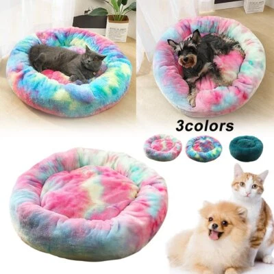 Pet Dog Cat Calming Bed Warm Soft Plush Round Nest Comfy Sleeping Kennel Cave SW