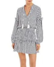 Aqua Dress Womens XL Navy & White Striped Smocked Peasant Dress