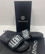 VALENTINO Black Stripe Contrast Irene Slip On Slide Sandal 7 5.5 Designer MP$300