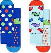 [HAPPY FEET] Happy Socks Kids 2-Pack Anti slip Car Sock, Light Blue, Light Blue, 12-24 Months
