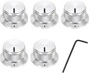uxcell 5Pcs Aluminium Knurled Potentiometer Knobs 1/4" Volume Tone Control Top Hat Knob for Guitar Instruments Audio Mixer Amplifier Silver