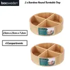 2 x Bamboo Lazy Susan Turntable Tray 4-Section Kitchen Pantry Storage Organiser