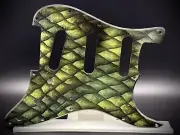 Stratocaster Pickguard Hand Painted SSS Dragon Scale Snake Black Green Texture