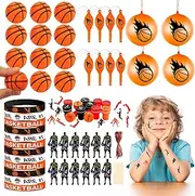 Mindshef Basketball Party Favors Birthday Supplies 60pcs Buck Silicone Bracelets Punch Balloons Basketball Stress Ball Stamp Scratch Art Set For Kids Pinata Stuffer Boys Girls