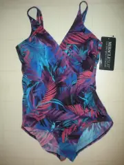 MIRACLESUIT Multicolor Leaf Print 1 PC Surplice Style Swimsuit Sz 14 NWT