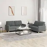 Generic 2 Piece Sofa Set with Cushions Dark Grey Fabric,Furniture,Sofas