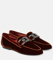 [Tod's] Tod's Kate embellished velvet loafers AU 8 burgundy
