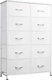 WLIVE Fabric Dresser for Bedroom with 10 Drawers, Tall Chest of Drawers, White Dressers Bedroom Furniture, Storage Organizer Unit with Bins for Closet, Hallway, Living Room, Entryway
