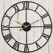 Outdoor Clocks for Patio, Large Outdoor Pool Clock, European Industrial Skeleton Metal Outdoor Clock Silent Battery Operated, Black Vintage Wall Clock for Backyard/Garden/Fence, 14 in