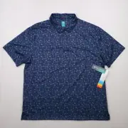 Pro Tour Coolplay Navy Blue Polo Shirt Mens Sz 2XL Golf Palm Tree Allover Print