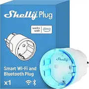 Shelly AZ White Plug - Smart Wi-Fi and Bluetooth, Current Measurement, 12A, Frustration-Free Settings, Compatible with Alexa, No Hub, Device Monitoring, Remote Control