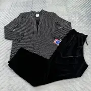 VINTAGE R&M Richards Blazer Pants Womens 14 Black Shimmer Relaxed Two Piece NWT