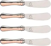 Artesà Butter Knife Set with Rose Gold-Effect Handles, Pack of 4, Knives for Spreading Cheese, Crackers, Butter, Ideal Dinner Party Gift, Stainless Steel, 12cm, Multicolor