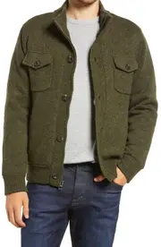Schott NYC Fleece Lined Wool Blend Knit Jacket in Moss at Nordstrom, Size Large