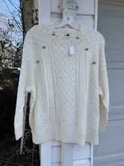 NWT Talbots Gorgeous Cream Woven Argyle Stripe Button Sweater 3X 22W 24W