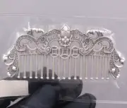 999 Fine Silver Pure Silver Hair Comb Carved Flower Coin Luck Hair Care 3.82inch