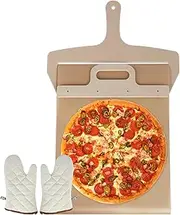 Sliding Pizza Peel with Handle - Wooden Shovel Portable Slider Paddle Easy to Use Spatula with Oven Mitt for Baking Bread 11.8×22.8in