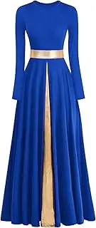 [ZYACTU] Long Sleeve Praise Dance Dress for Women Metallic Liturgical Worship Dance Costumes Lyrical Costume Church Robe, B018-royal Blue, XX-Large