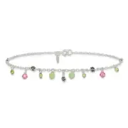 925 Sterling Silver Pink Crystals Quartz Peridot Beads Anklet Bracelet