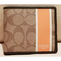 在飛比找蝦皮購物優惠-全新美國名牌 COACH MEN 高質感橘色條紋的男用皮夾，