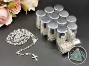 12 Clear Rosary Crucifix Silver Bottle Recuerdos de Bautizo Baptism Party Favor