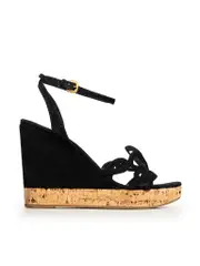 Black Suede Cut Out Wedge Sandals