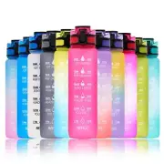 1L Motivational Sports Water Bottle With Time Markings - Leakproof, BPA Free