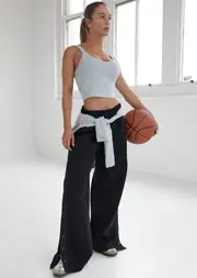 [Lorna Jane] Snap To It Wide Leg Pants in Black, Cotton, Size - Small S Black