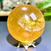 110G Natural yellow mica fluorite quartz crystal sphere healing