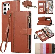 [Asuwish] Mobile Phone Case for Samsung Galaxy S23 Ultra 5G Case with Strap Film Screen Protector Card Slot Foldable Leather Wallet Stand S23Ultra 23S S 23 23Ultra Mobile Phone Cases Protective Phone