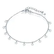 [Yumilok] Women's Anklet with Small Star Star Pendant 925 Sterling Silver Anklet Beach Sandal Barefoot Adjustable for Girls with Clasp, Sterling Silver