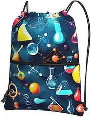 EdWal Abstract Science Chemistry Print Drawstring Backpack Gym Bags Sports Bags With Zipper Pocket For Travel Swimming Beach, Black, One Size