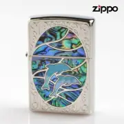 Zippo Dolphin Shell Inlay Diano Silver One-Sided Etching Lighter Japan New