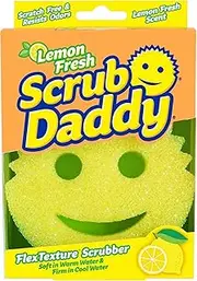 [Scrub Daddy] Lemon Fresh - Multipurpose Cleaning Sponge - Soft in Warm Water, Firm in Cold Water for Tough Cleaning - Scratch Free, Odour Resistant and Lemon Scented, Ergonomic